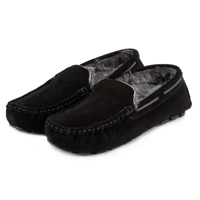 Isotoner® Mens Real Suede With Closed Stitch Moccasin Slipper Black Extra Image 1